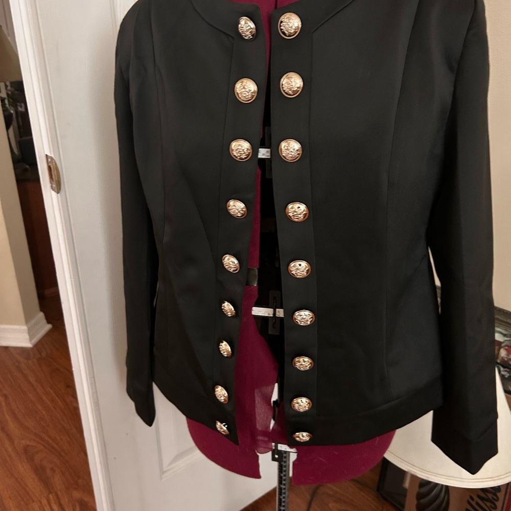 Black Women's Military-Style Button Jacket